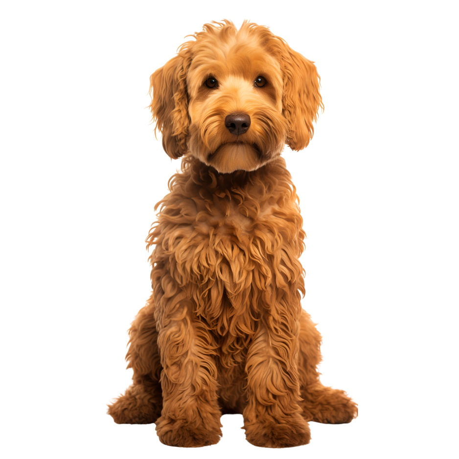 a brown dog is sitting with no background